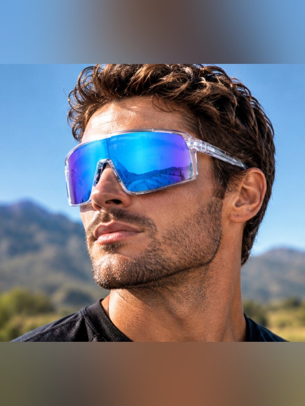 Cycling Sunglasses - Mirrored Blue Shield Lens